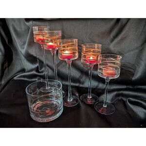 Mikasa Crystal Tealight Candle Holders Graduating Height Set 6 Gold Accents